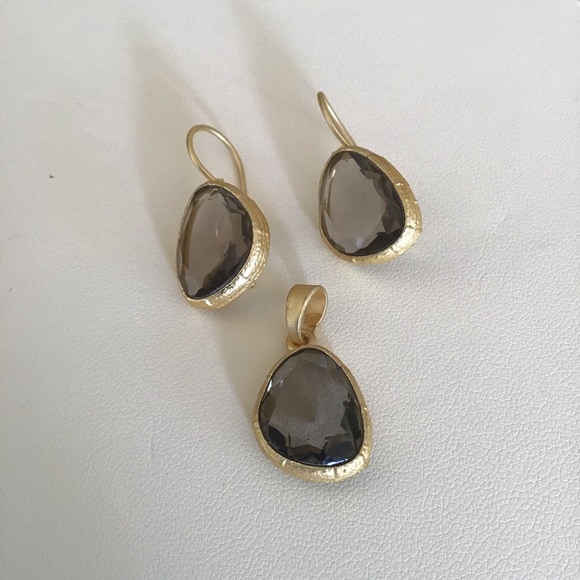 sterling silver Gold Overlay Brown Topaz Necklace & Earrings set - Picture 3 of 8